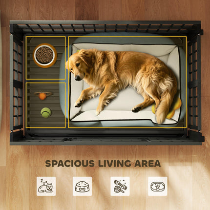 43" Heavy Duty Foldable Dog Crate with Openable Top, Locks, Removable Tray & Wheels - Black