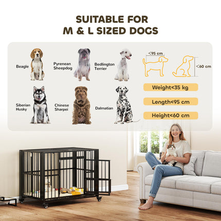 43" Heavy Duty Foldable Dog Crate with Openable Top, Locks, Removable Tray & Wheels - Black
