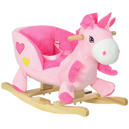 Kids Rocking Horse Ride-On Unicorn with 32 Songs, Wooden Base & Seatbelt for 18-36 Months - Pink
