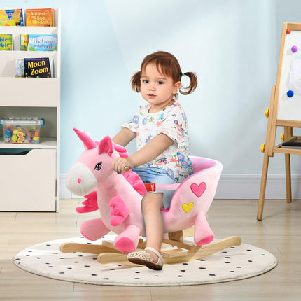 Kids Rocking Horse Ride-On Unicorn with 32 Songs, Wooden Base & Seatbelt for 18-36 Months - Pink