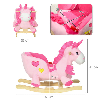 Kids Rocking Horse Ride-On Unicorn with 32 Songs, Wooden Base & Seatbelt for 18-36 Months - Pink