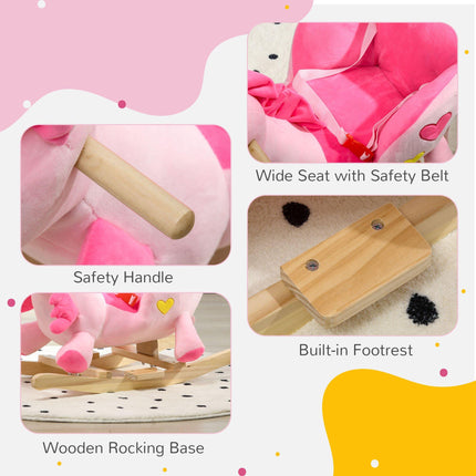 Kids Rocking Horse Ride-On Unicorn with 32 Songs, Wooden Base & Seatbelt for 18-36 Months - Pink