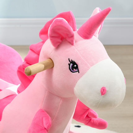 Kids Rocking Horse Ride-On Unicorn with 32 Songs, Wooden Base & Seatbelt for 18-36 Months - Pink