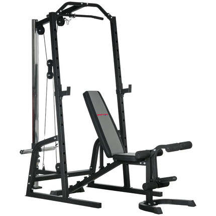 Smith Machine & Cable Pulley System with Adjustable Weight Bench, Multifunction