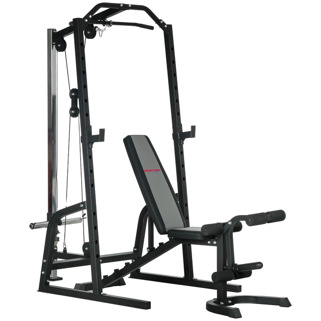 Smith Machine & Cable Pulley System with Adjustable Weight Bench, Multifunction