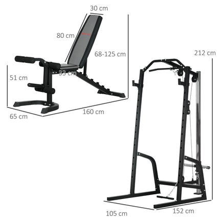 Smith Machine & Cable Pulley System with Adjustable Weight Bench, Multifunction