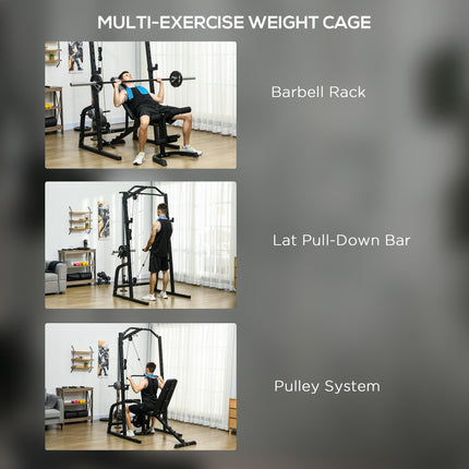Smith Machine & Cable Pulley System with Adjustable Weight Bench, Multifunction