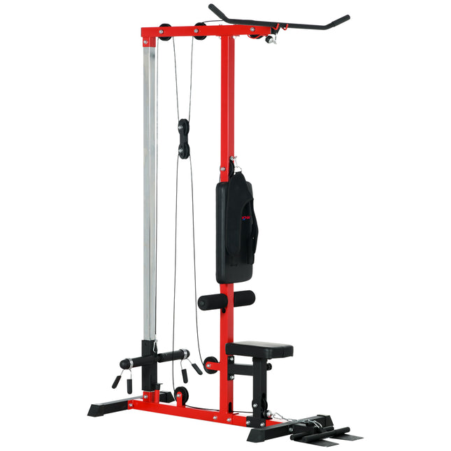 Pull Up Station Power Cage with Adjustable Seat for Home Gym - Red