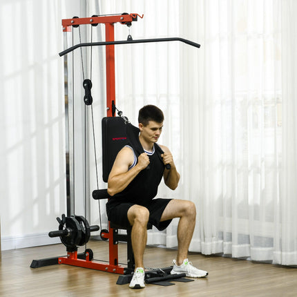 Pull Up Station Power Cage with Adjustable Seat for Home Gym - Red