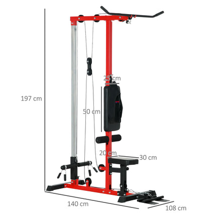 Pull Up Station Power Cage with Adjustable Seat for Home Gym - Red