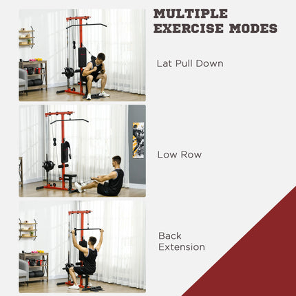Pull Up Station Power Cage with Adjustable Seat for Home Gym - Red