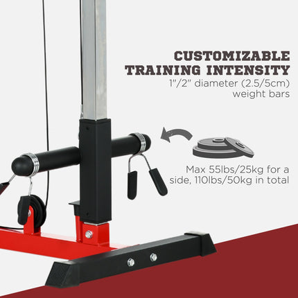 Pull Up Station Power Cage with Adjustable Seat for Home Gym - Red