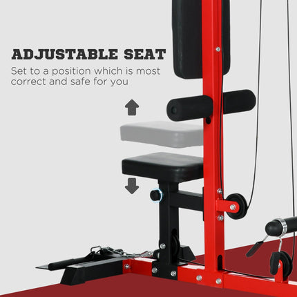 Pull Up Station Power Cage with Adjustable Seat for Home Gym - Red