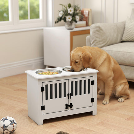 Raised Dog Bowls, Pet Feeding Station, with Storage, Food and Water Bowls, for L