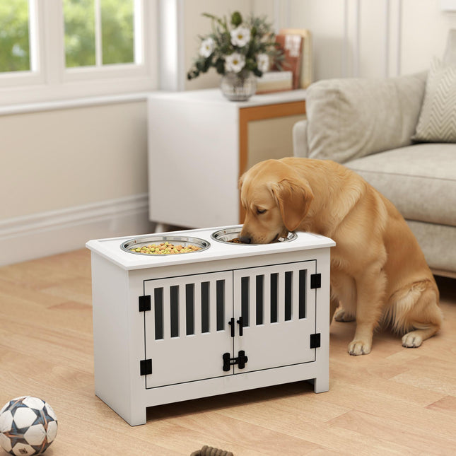 Raised Dog Bowls, Pet Feeding Station, with Storage, Food and Water Bowls, for L