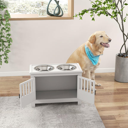 Raised Dog Bowls, Pet Feeding Station, with Storage, Food and Water Bowls, for L
