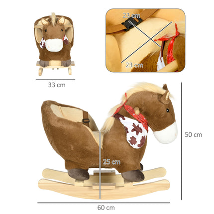 Kids Plush Rocking Horse with Safety Harness, Realistic Sound & Foot Pedals for Toddlers 18-36 Months - Brown