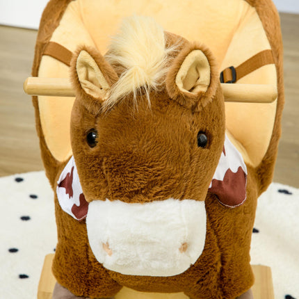 Kids Plush Rocking Horse with Safety Harness, Realistic Sound & Foot Pedals for Toddlers 18-36 Months - Brown
