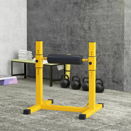 Bulgarian Split Squat Stand, 12-Level Adjustable Single Leg Squat Machine with Foam Roller and Anti-Slip Pads for Lower Body Strength Training, Yellow