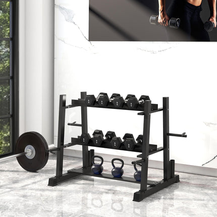 3-Tier Dumbbell Rack, Versatile Weight Rack with 4 Weight Rods for Dumbbells, Kettlebells and Plates (Rack Only)