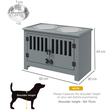Raised Dog Feeding Station for Large Dogs with Storage Cabinet & 2 Stainless Steel Bowls - Grey