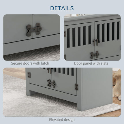 Raised Dog Feeding Station for Large Dogs with Storage Cabinet & 2 Stainless Steel Bowls - Grey
