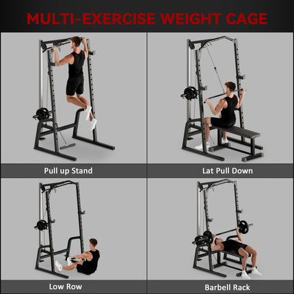 Power Cage Power Rack with 15-Level Squat Rack, Cable Pulley System, Lat Pulldown & Pull Up Bar