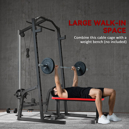 Power Cage Power Rack with 15-Level Squat Rack, Cable Pulley System, Lat Pulldown & Pull Up Bar