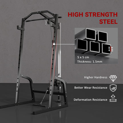 Power Cage Power Rack with 15-Level Squat Rack, Cable Pulley System, Lat Pulldown & Pull Up Bar