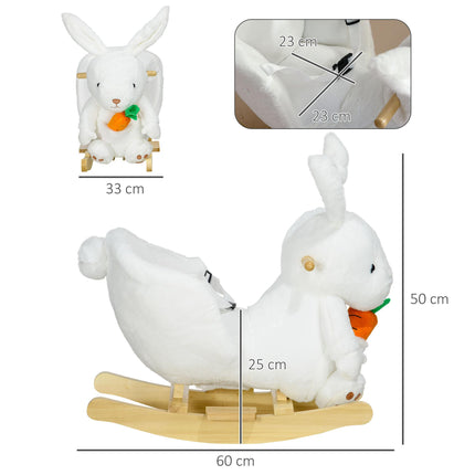 Kids Plush Rocking Horse Rabbit Shape with Safety Harness, Realistic Sound & Foot Pedals for Toddlers 18-36 Months - White