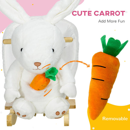 Kids Plush Rocking Horse Rabbit Shape with Safety Harness, Realistic Sound & Foot Pedals for Toddlers 18-36 Months - White