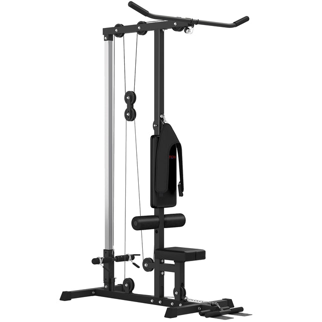 Pull Up Station, Power Cage with Adjustable Seat, for Home Gym - Black