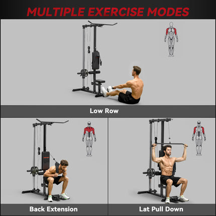 Pull Up Station, Power Cage with Adjustable Seat, for Home Gym - Black