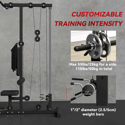 Pull Up Station, Power Cage with Adjustable Seat, for Home Gym - Black