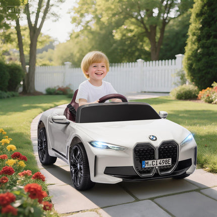 BMW i4 Licensed 12V Kids Electric Ride-On Car with Remote Control and Music - White