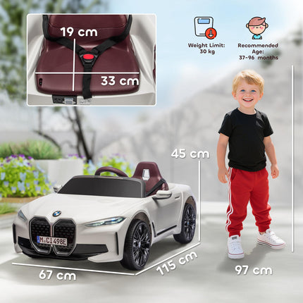 BMW i4 Licensed 12V Kids Electric Ride-On Car with Remote Control and Music - White
