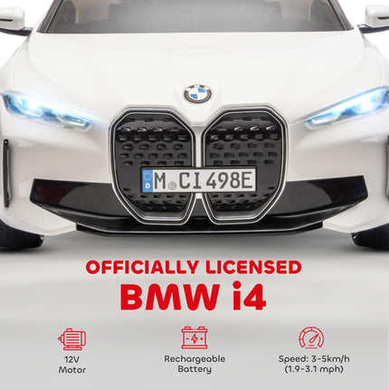BMW i4 Licensed 12V Kids Electric Ride-On Car with Remote Control and Music - White