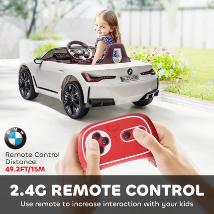BMW i4 Licensed 12V Kids Electric Ride-On Car with Remote Control and Music - White