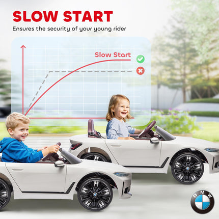 BMW i4 Licensed 12V Kids Electric Ride-On Car with Remote Control and Music - White