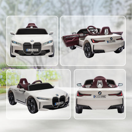 BMW i4 Licensed 12V Kids Electric Ride-On Car with Remote Control and Music - White