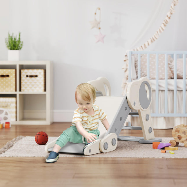Foldable Indoor Kids Slide for 1.5-3 Years Old with Safety Guards - Grey