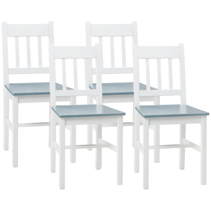 Set of 4 Pine Wood Slat Back Dining Chairs for Kitchen and Living Room - White