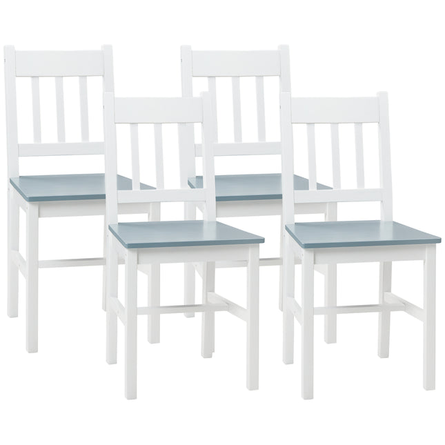 Set of 4 Pine Wood Slat Back Dining Chairs for Kitchen and Living Room - White