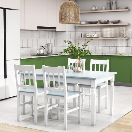 Set of 4 Pine Wood Slat Back Dining Chairs for Kitchen and Living Room - White