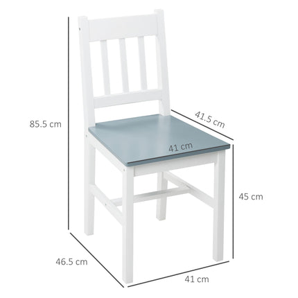 Set of 4 Pine Wood Slat Back Dining Chairs for Kitchen and Living Room - White