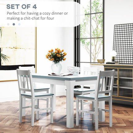 Set of 4 Pine Wood Slat Back Dining Chairs for Kitchen and Living Room - White