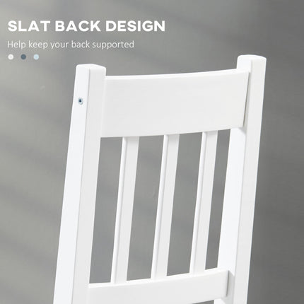 Set of 4 Pine Wood Slat Back Dining Chairs for Kitchen and Living Room - White