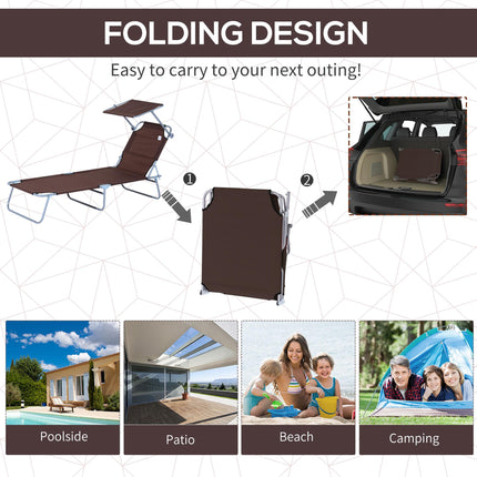 2 Pcs Outdoor Foldable Patio Sun Lounger Set with Adjustable Backrest & Removable Shade Canopy - Brown
