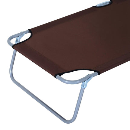 2 Pcs Outdoor Foldable Patio Sun Lounger Set with Adjustable Backrest & Removable Shade Canopy - Brown