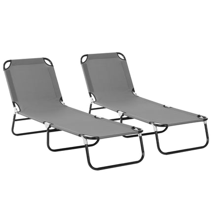 2-Piece Foldable Sun Lounger Set with 5-Position Adjustable Backrest - Grey